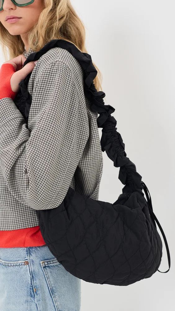 Embroidered Rose Ruched Kidney Bag