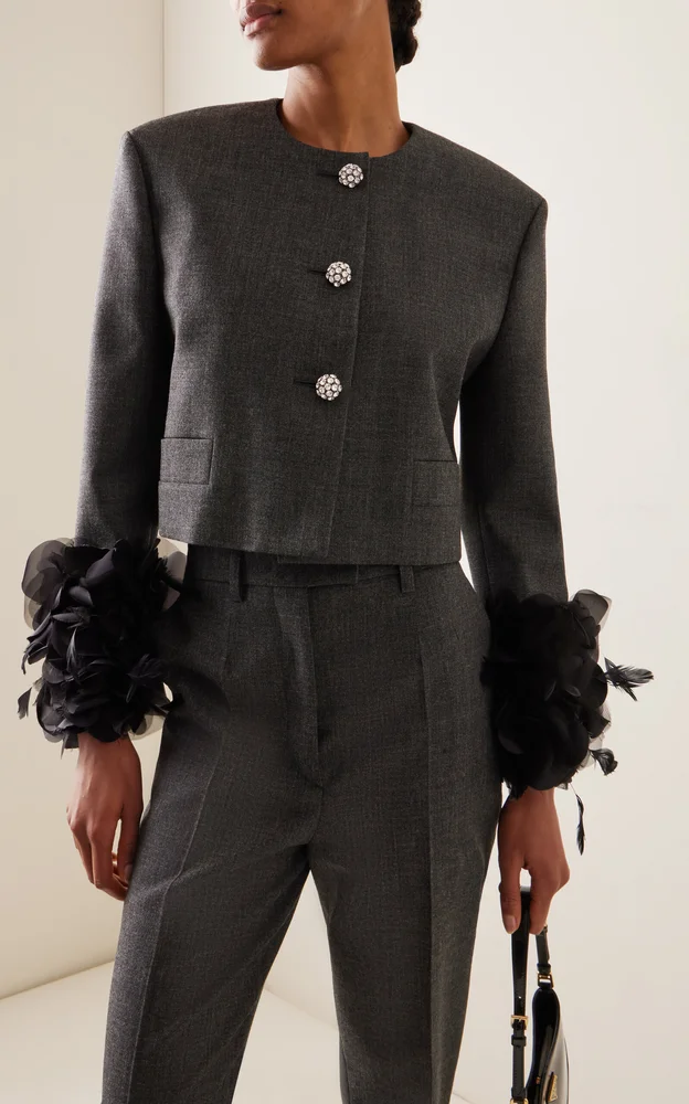 Feather-Embellished Wool Jacket