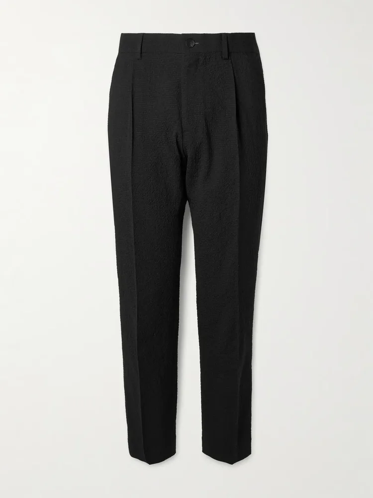 Daniel Tapered Pleated Wool-Blend Seersucker Suit Trousers