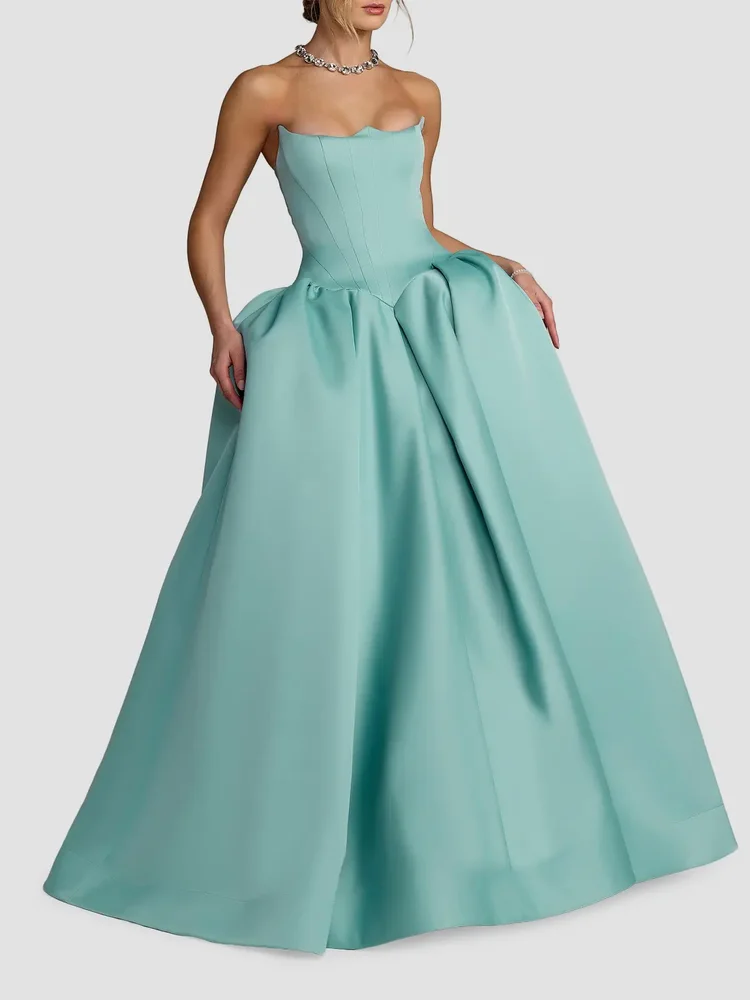 Exaggerated-Hip Satin Strapless Gown