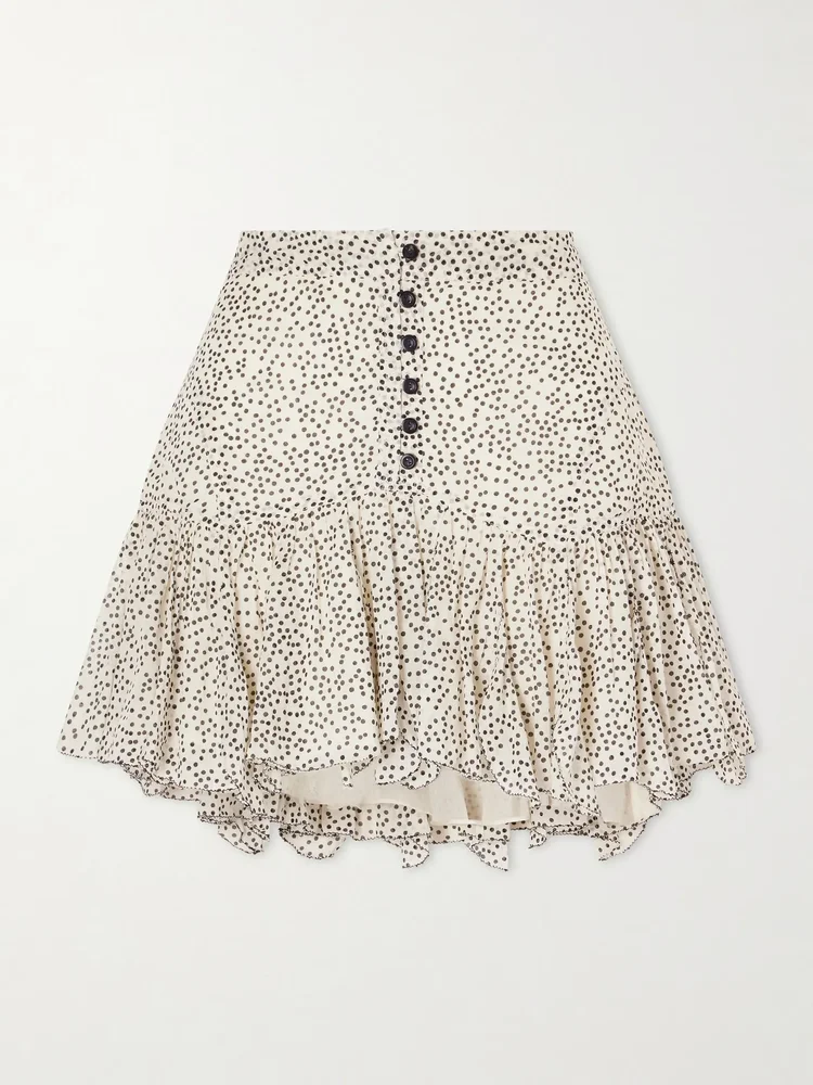Daneen polka-dot ruffled cotton mini skirt