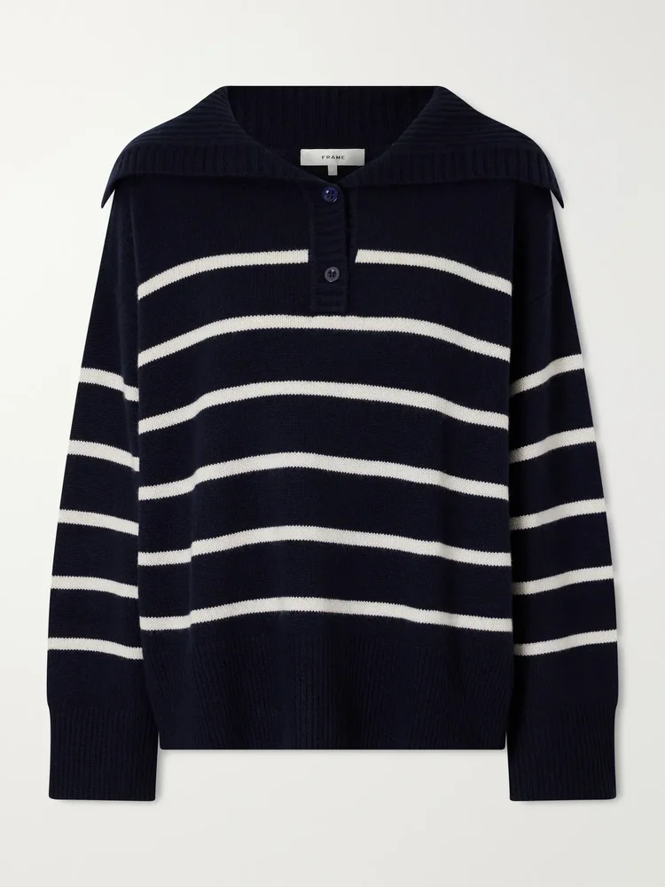 Striped cashmere polo shirt