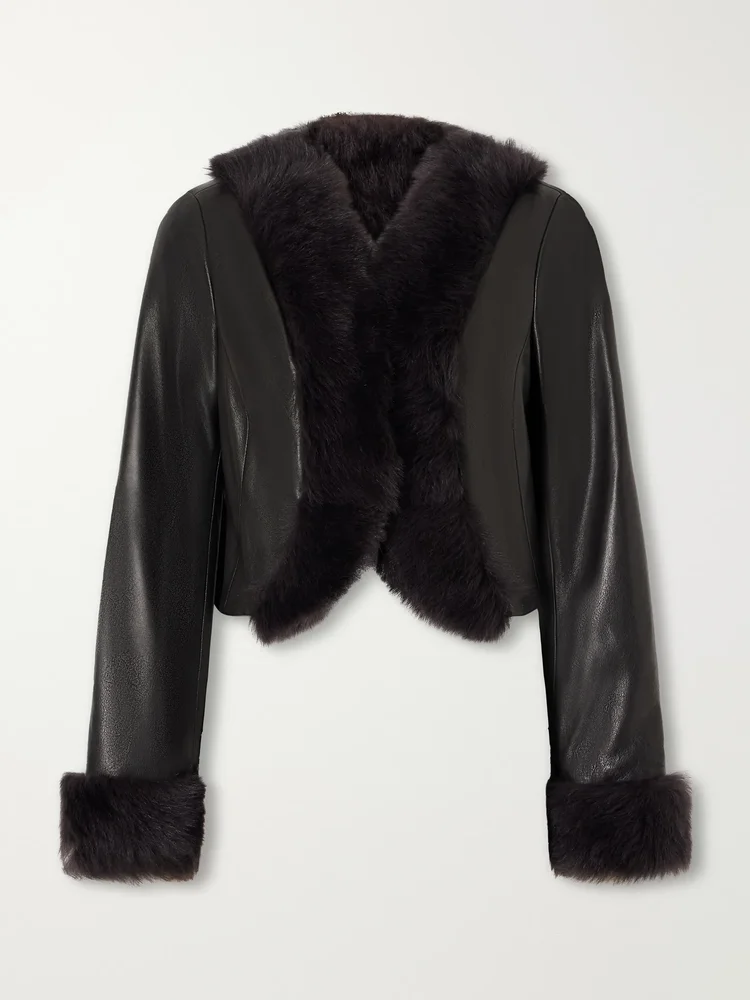 Sofie cropped shearling-trimmed leather jacket