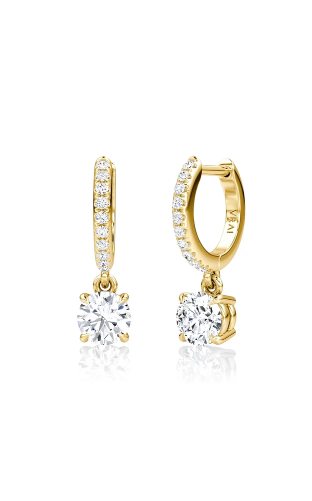 14K Yellow Gold Lab-Grown Diamond Solitaire Drop Huggie Hoop