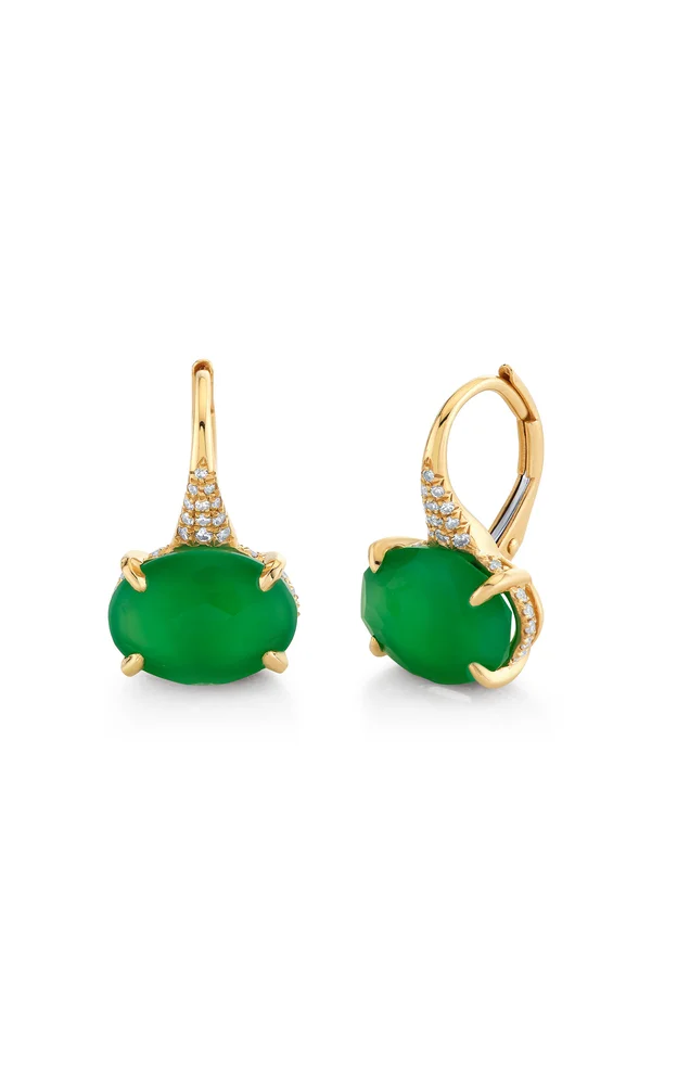 18K Yellow Gold Green Garnet And Diamond Earrings