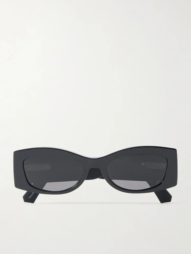 DiorOmbre S1I rectangular-frame leather-trimmed acetate sunglasses
