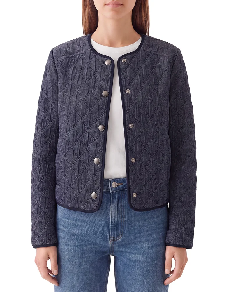 Quilted Denim Collarless Jacket