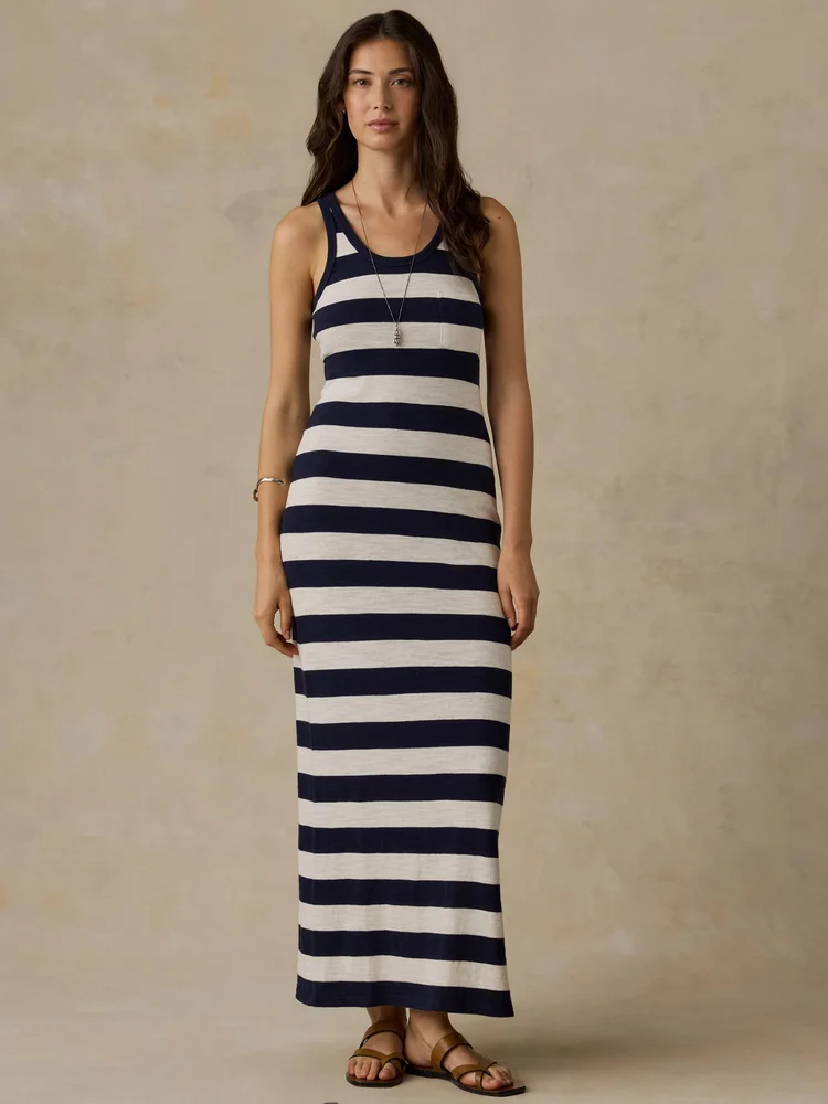 Sunwashed Organic Pocket Tank Dress, Baritone Blue Stripe