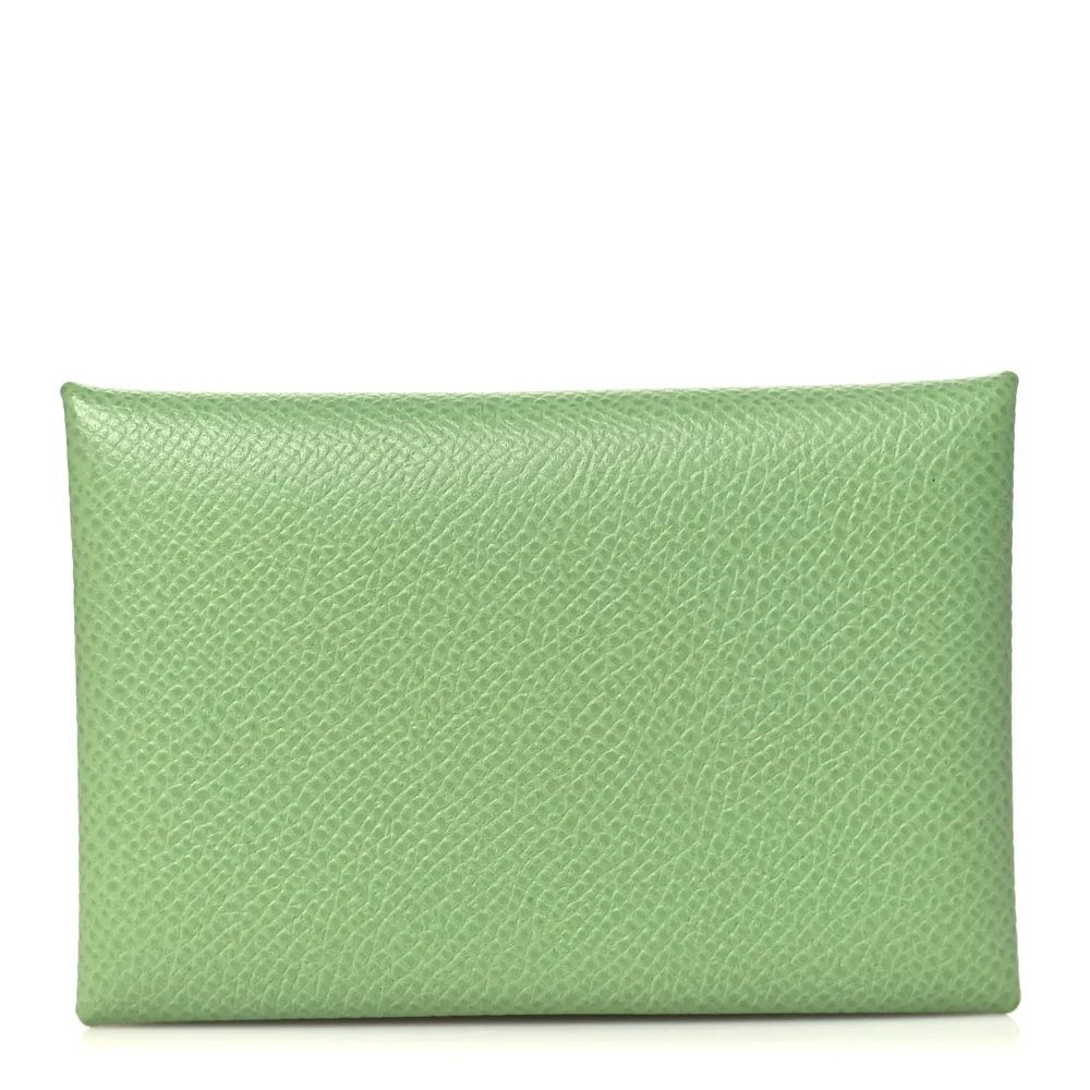 Pre-Owned Epsom Calvi Card Case in Vert Criquet