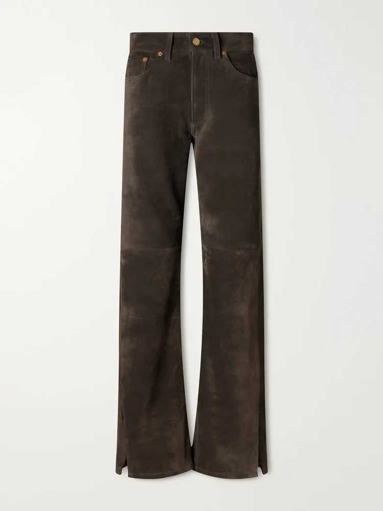 Charlot Split Hem suede mid-rise wide-leg jeans