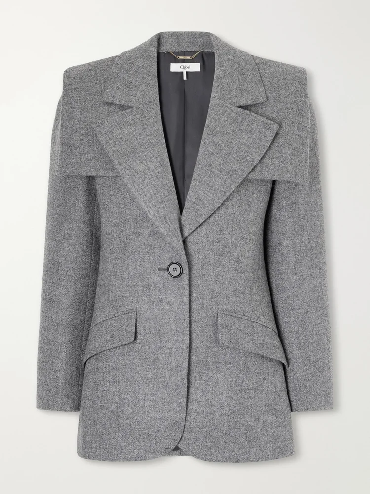 Cape-detailed wool-blend chiné blazer
