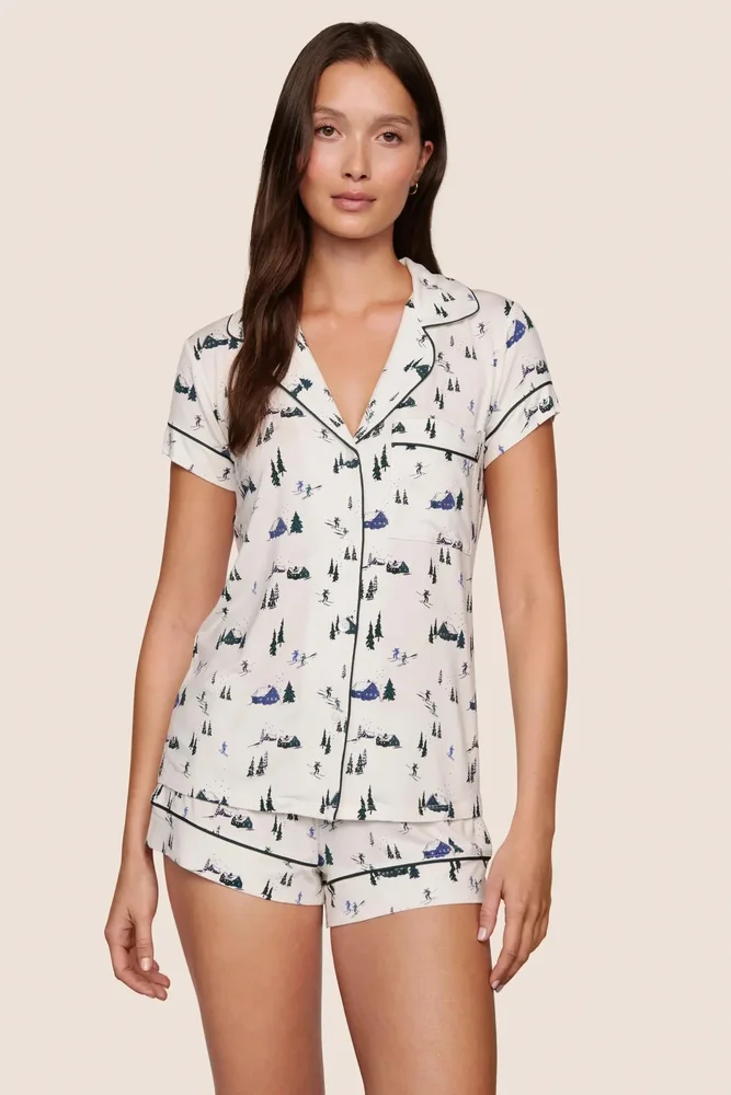 Gisele Printed TENCEL Modal Shortie Short PJ Set, Ski Chalet Ivory/Pine