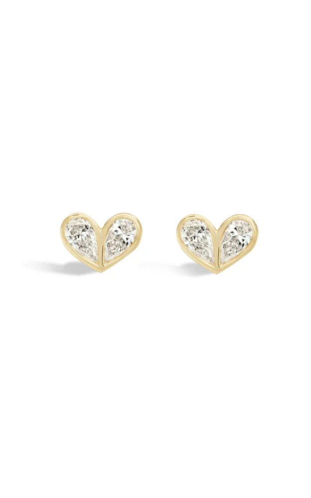 Sweetheart 18K Yellow Gold Diamond Stud Earrings