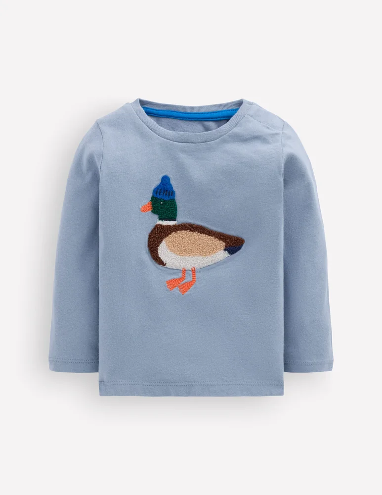 Long Sleeve Appliqué T-Shirt-French Blue Duck