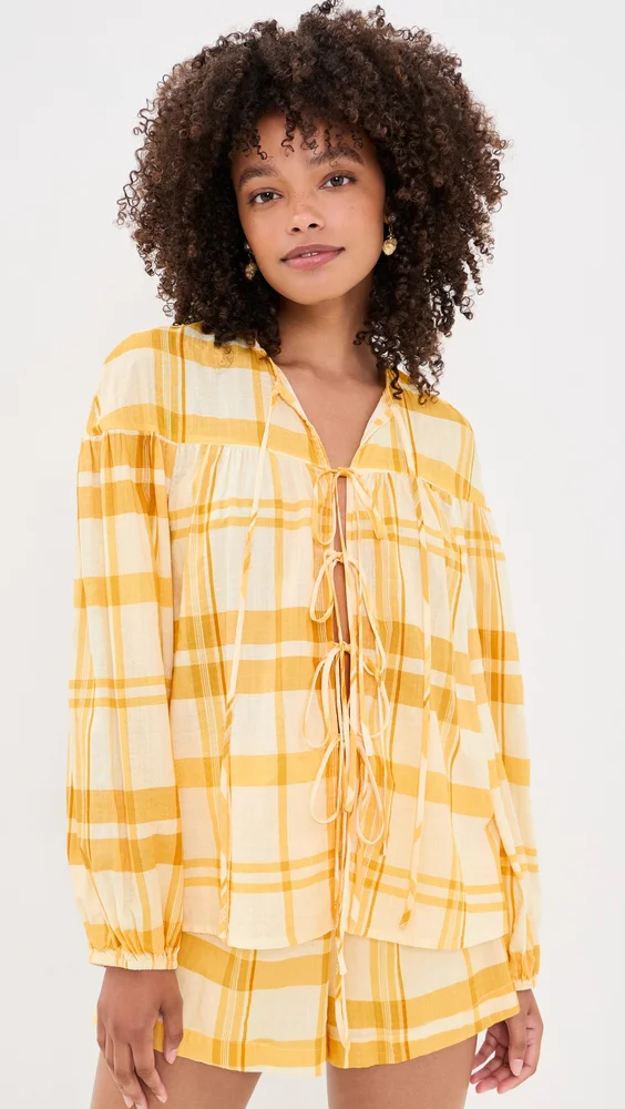 Off-white Yellow Frescor Front Ties Blouse