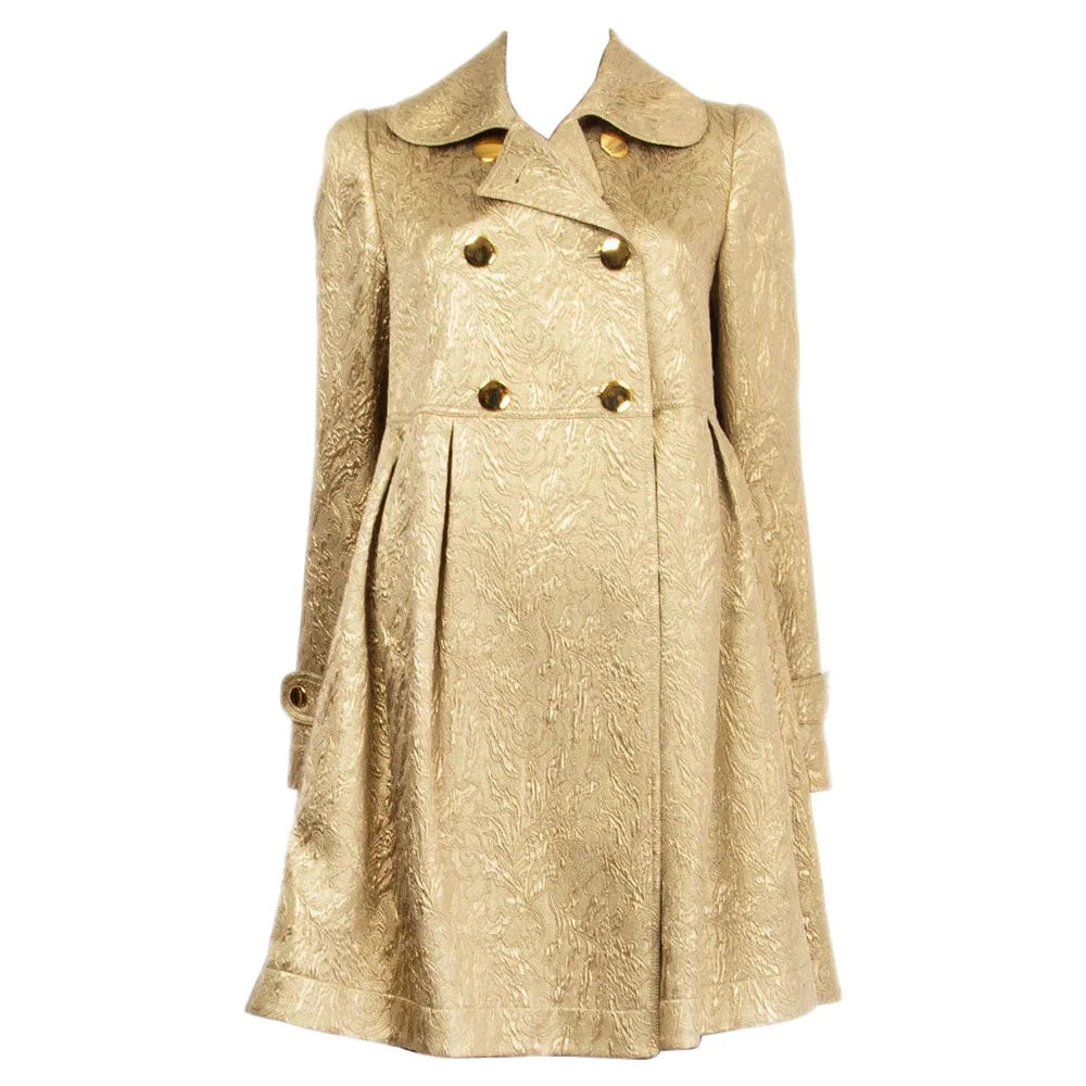 Burberry metallic gold wool silk Brocade Peacoat Coat Jacket 40 S
