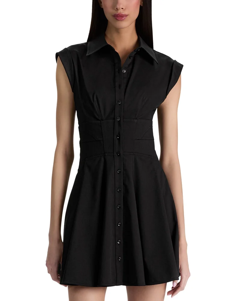 Kim Paneled Corset Flared Mini Shirt Dress