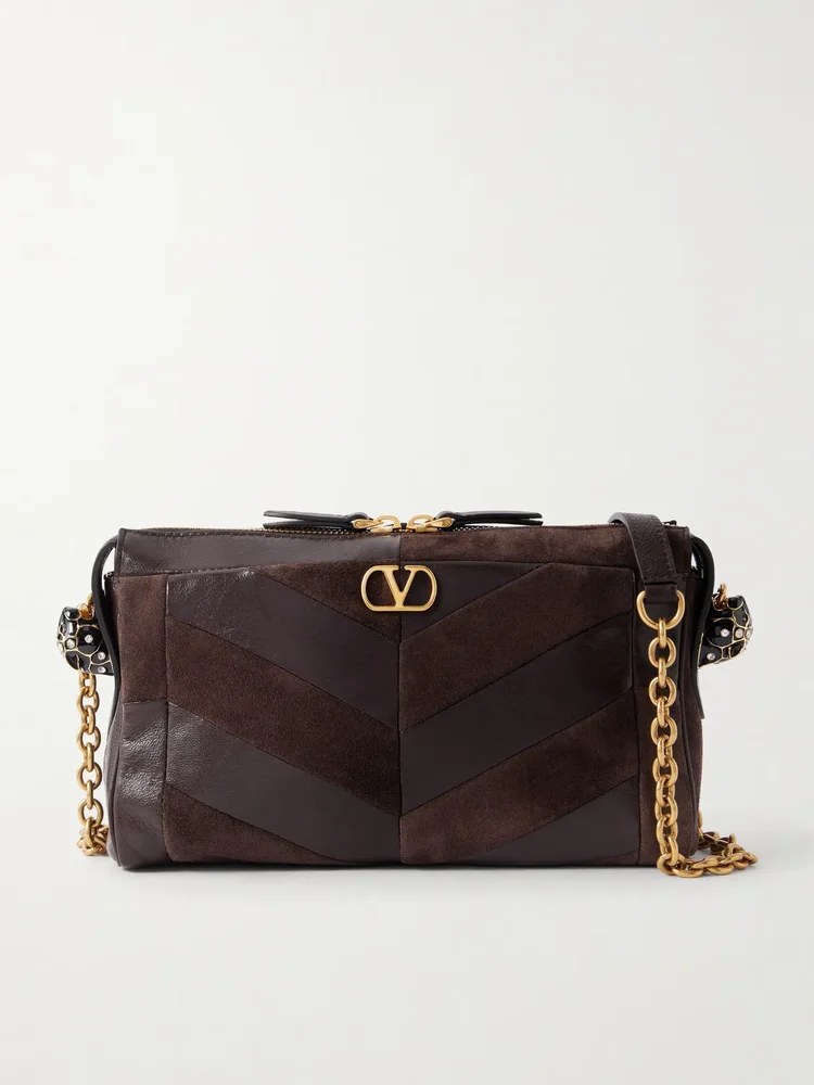 Panthea small patchwork leather and suede shoulder bag