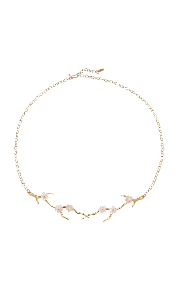 Cherry Blossom 14K Yellow Gold Mother of Pearl and Pearl Necklace