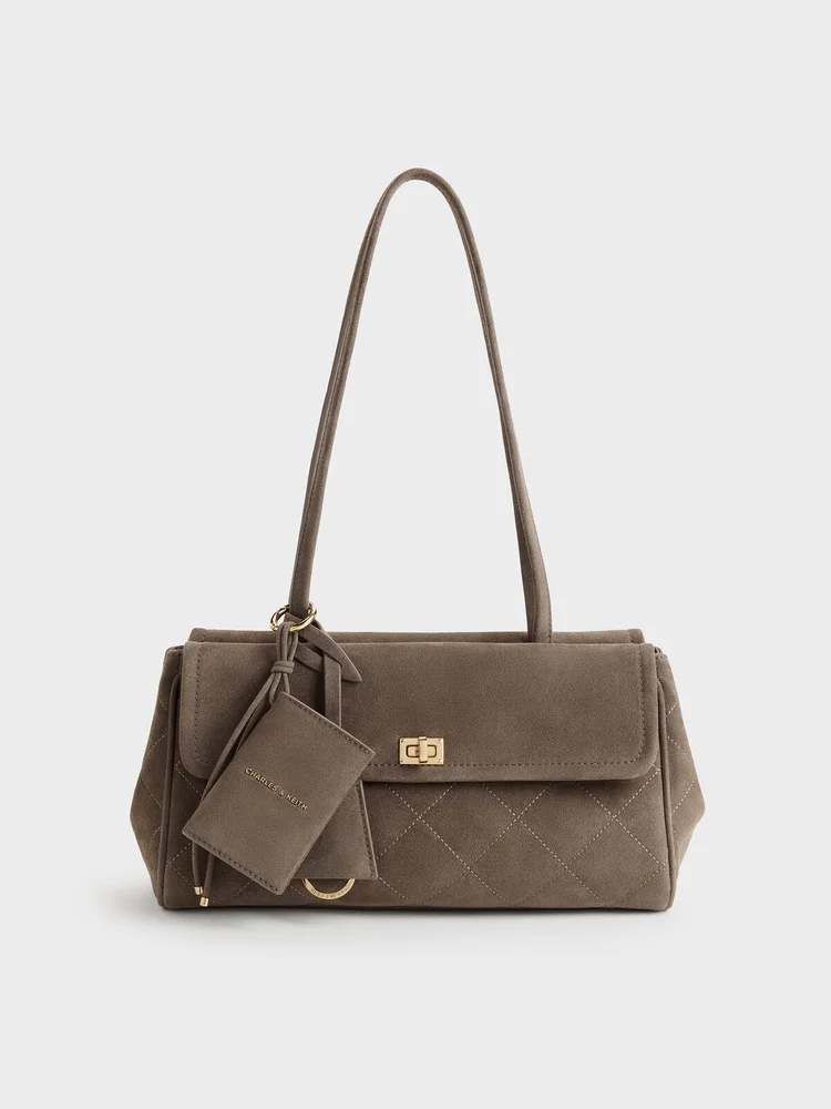 Apfra Quilted Elongated Shoulder Bag, Stone Grey