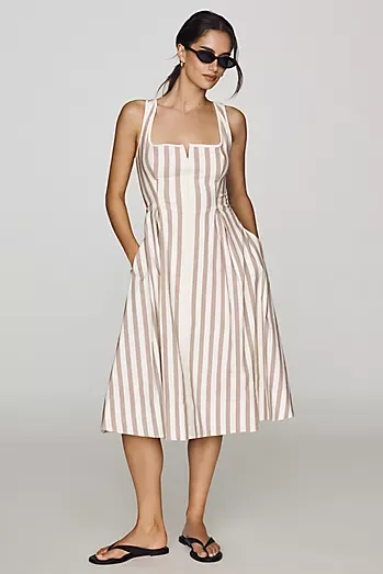 Arlette Square-Neck Piped Midi Dress by Maeve
