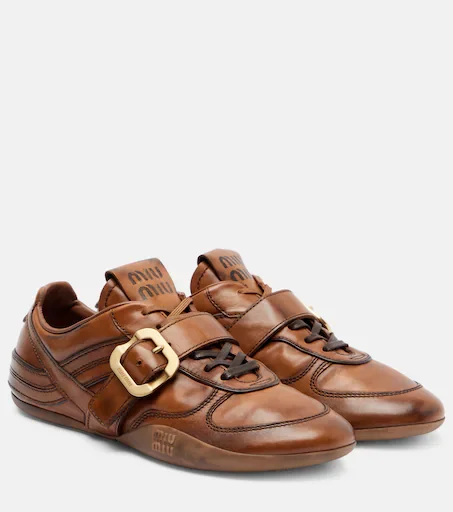 Logo leather sneakers in brown