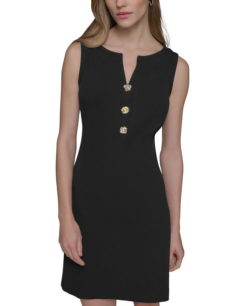 Flower Button Scuba Crepe Sheath Dress