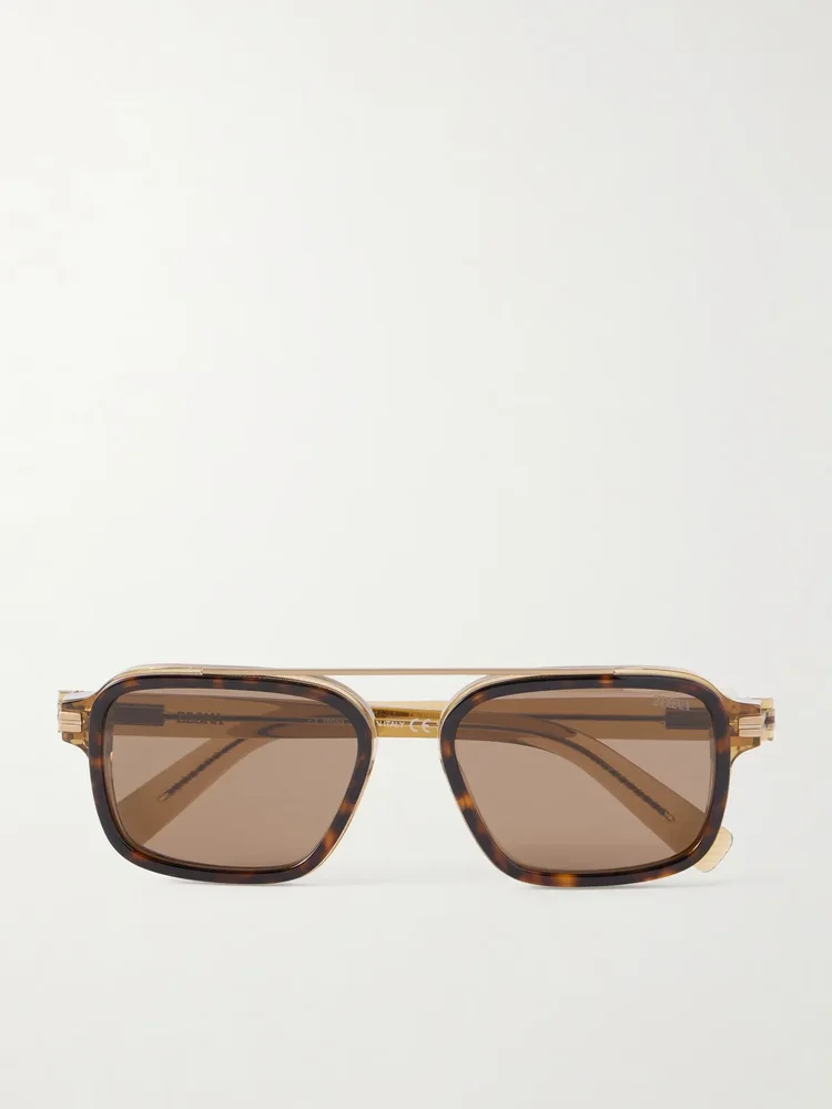 Geometric Square-Frame Tortoiseshell Acetate and Gold-Tone Metal Sunglasses