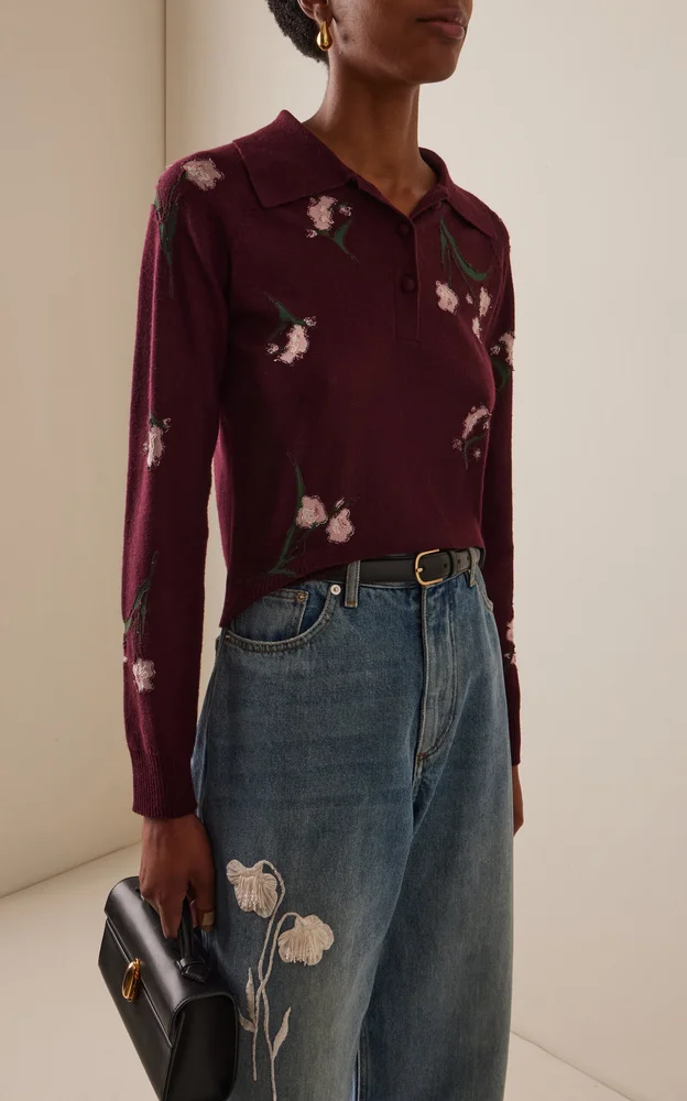 Merino Floral-Knit Wool-Blend Sweater