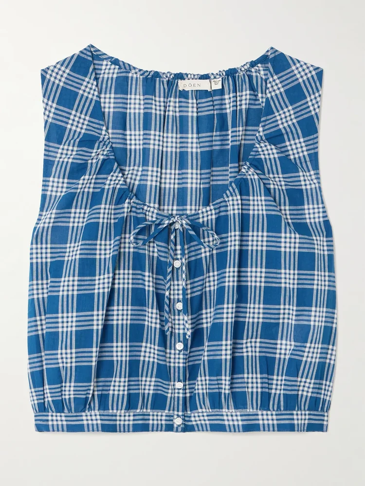 theo cropped checked organic cotton top