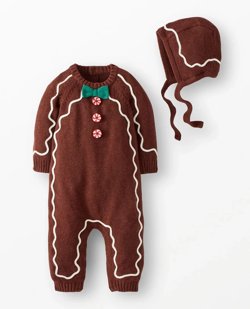 Baby Gingerbread Sweater Romper & Hat Set