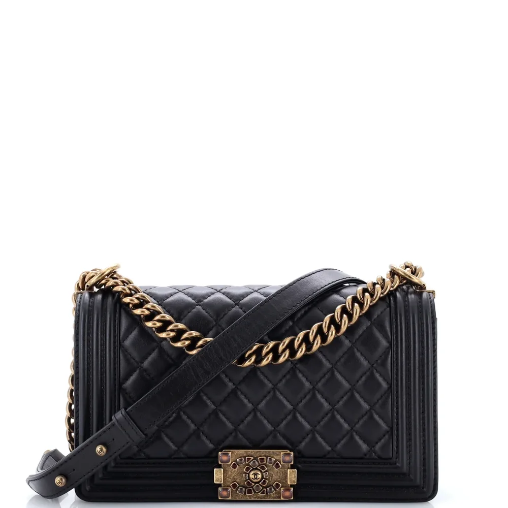 Chanel Boy Flap Bag Quilted Lambskin with Jewels Old Medium
