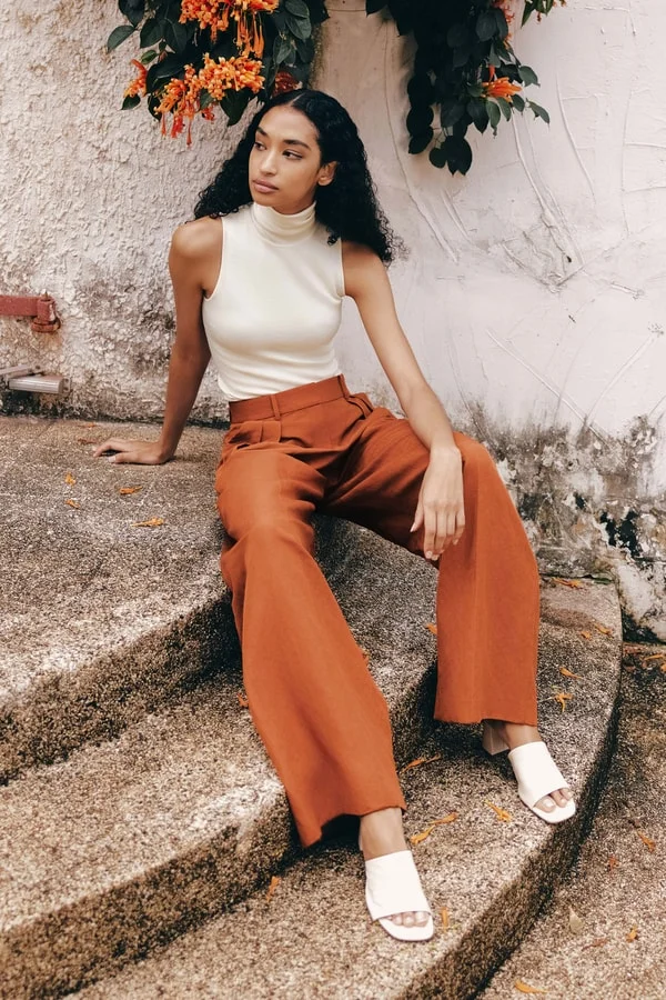 LILYSILK Front-Pleated Silk-Linen Blend Trousers