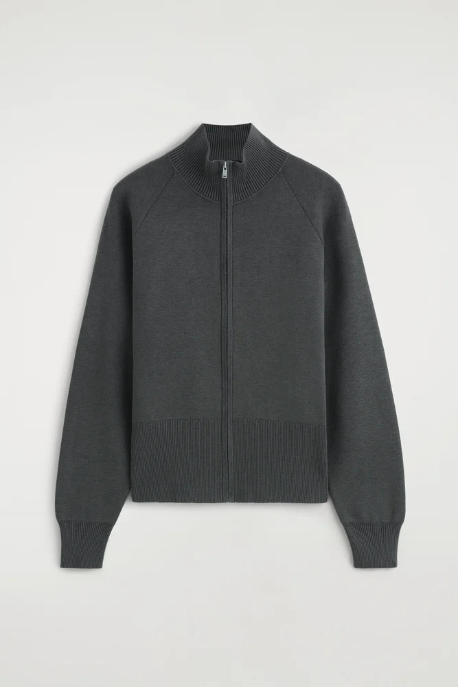 Knitted Mock-neck Zip-up Jacket
