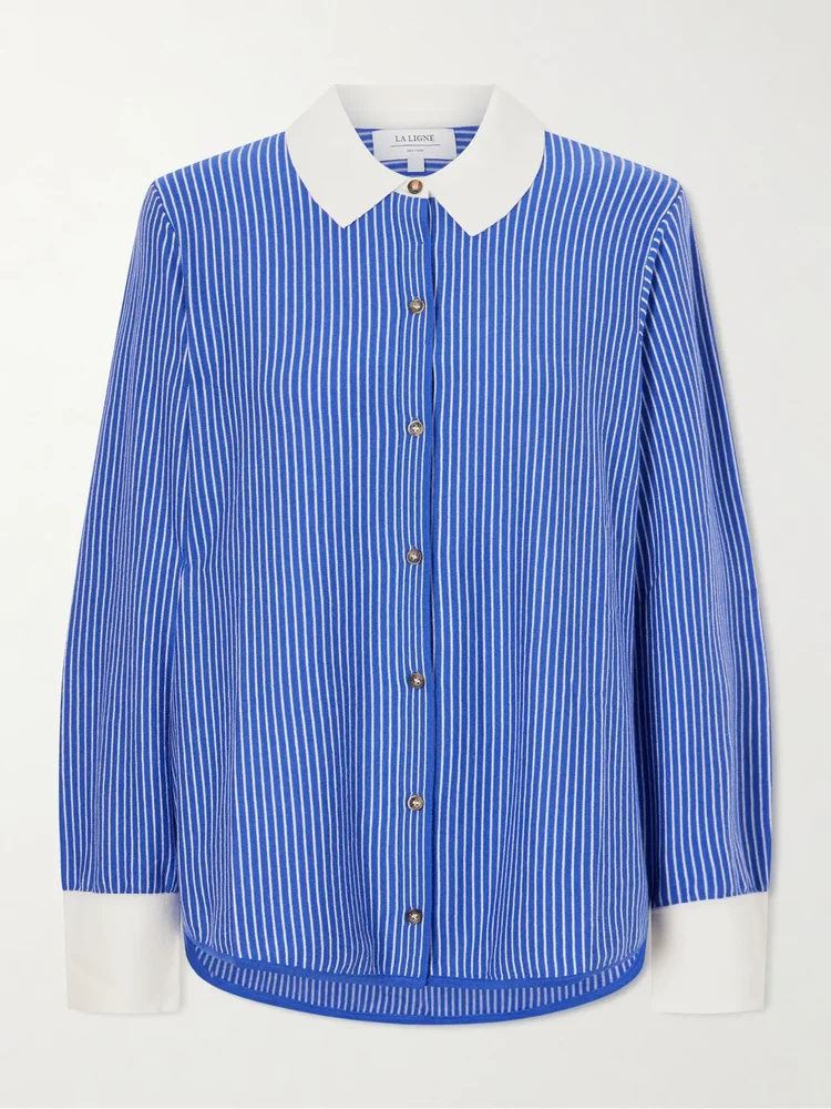 Striped cotton-blend knit shirt