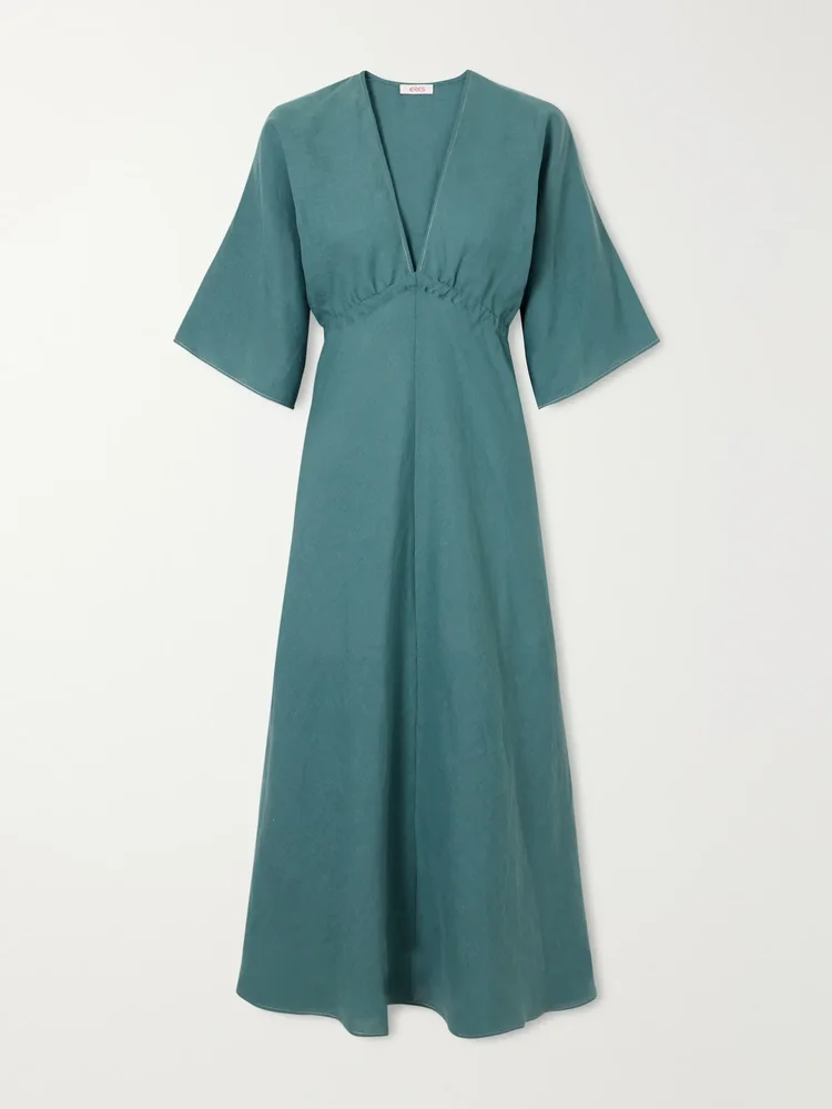 Brilliance gathered linen midi dress