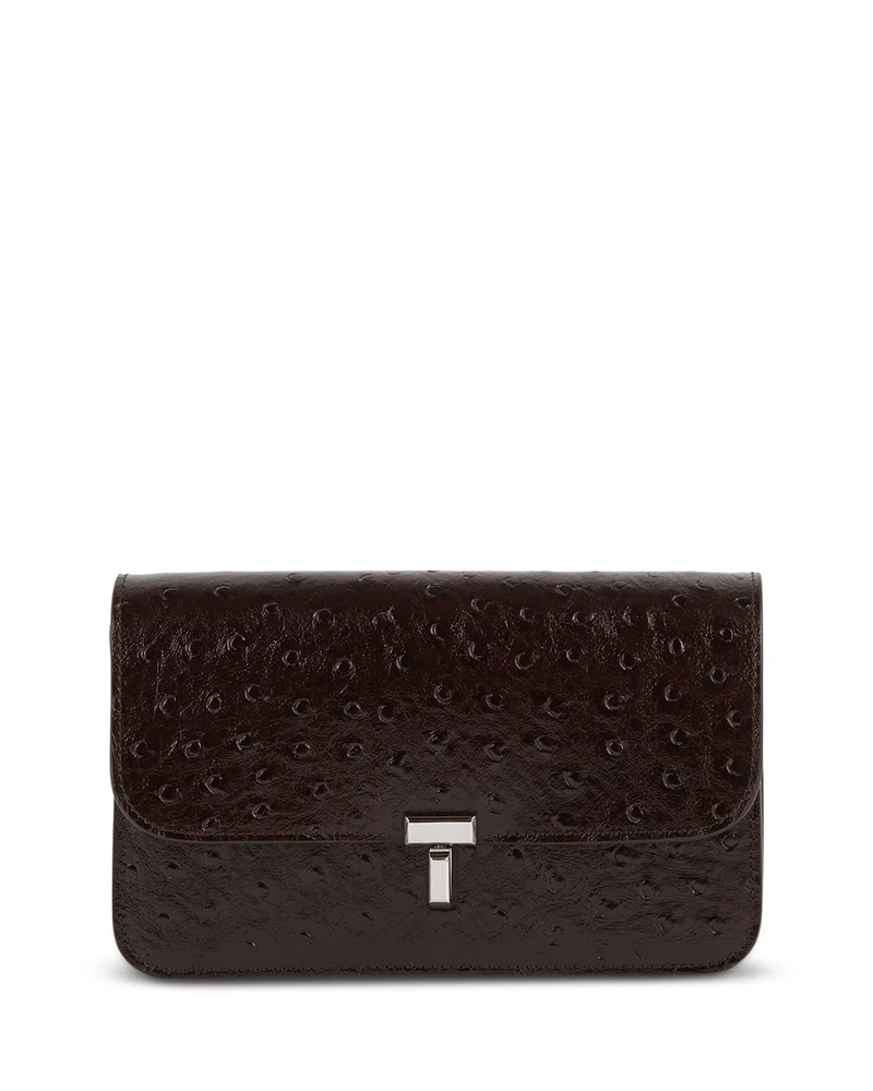 T-Lock Ostrich Embossed Leather Crossbody Bag