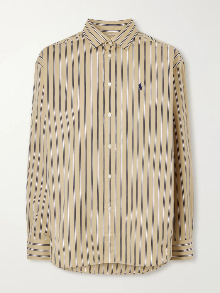 logo embroidered striped cotton shirt