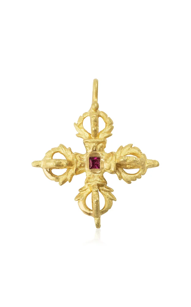 Regio Cross 18K Yellow Gold Ruby Pendant