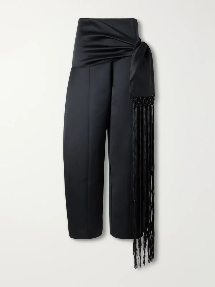 Dusk satin fringed wide-leg pants
