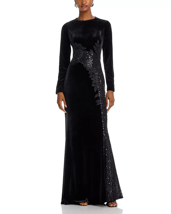 Sequined Inset Velvet Gown