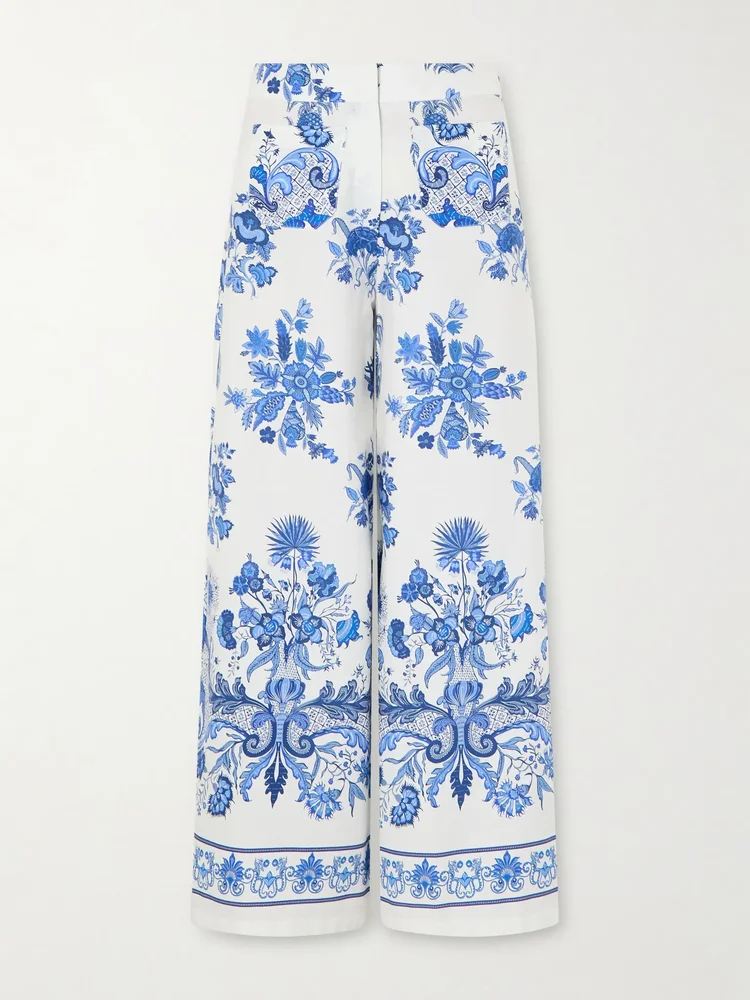 Floral printed cotton wide-leg pants
