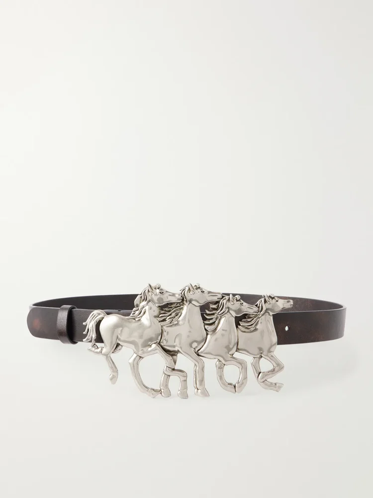Running Horses embellished leather belt