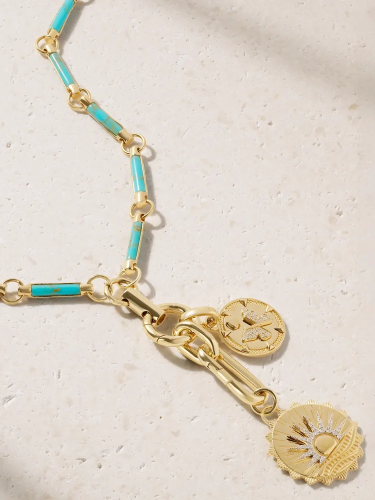 New Beginnings Drop Element 18-karat gold, turquoise and diamond necklace