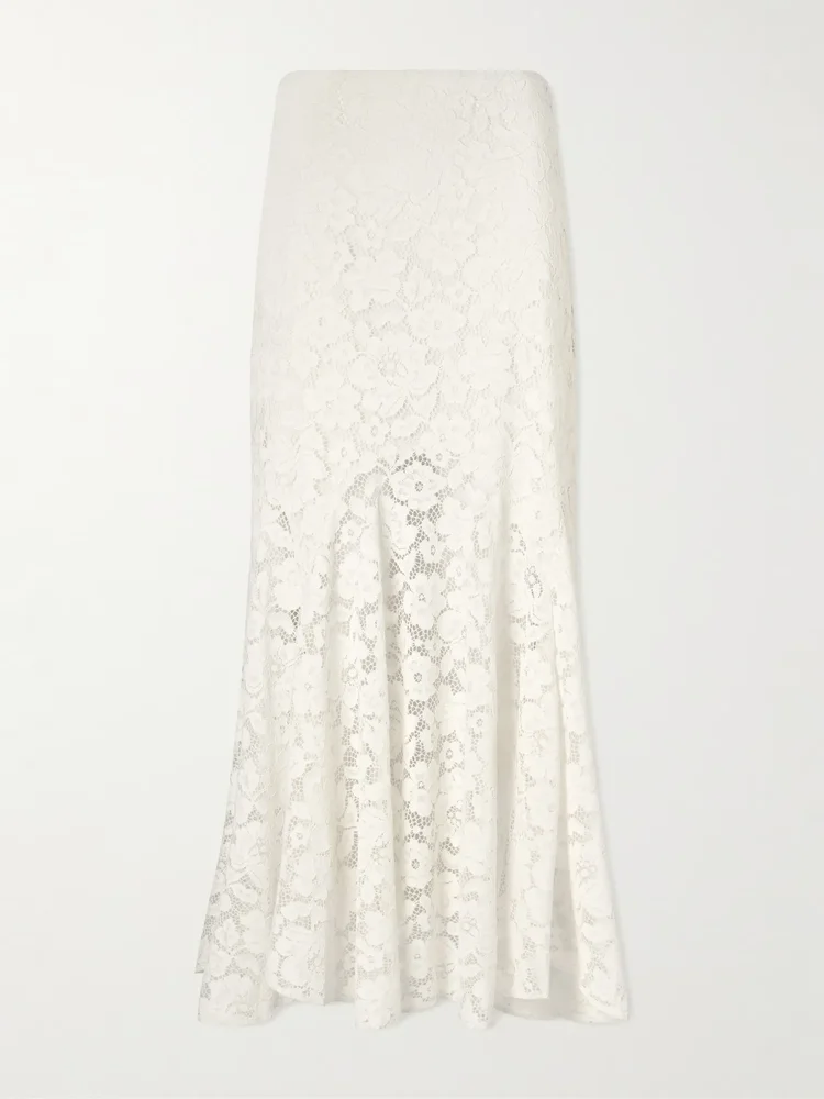 Jade pleated lace midi skirt