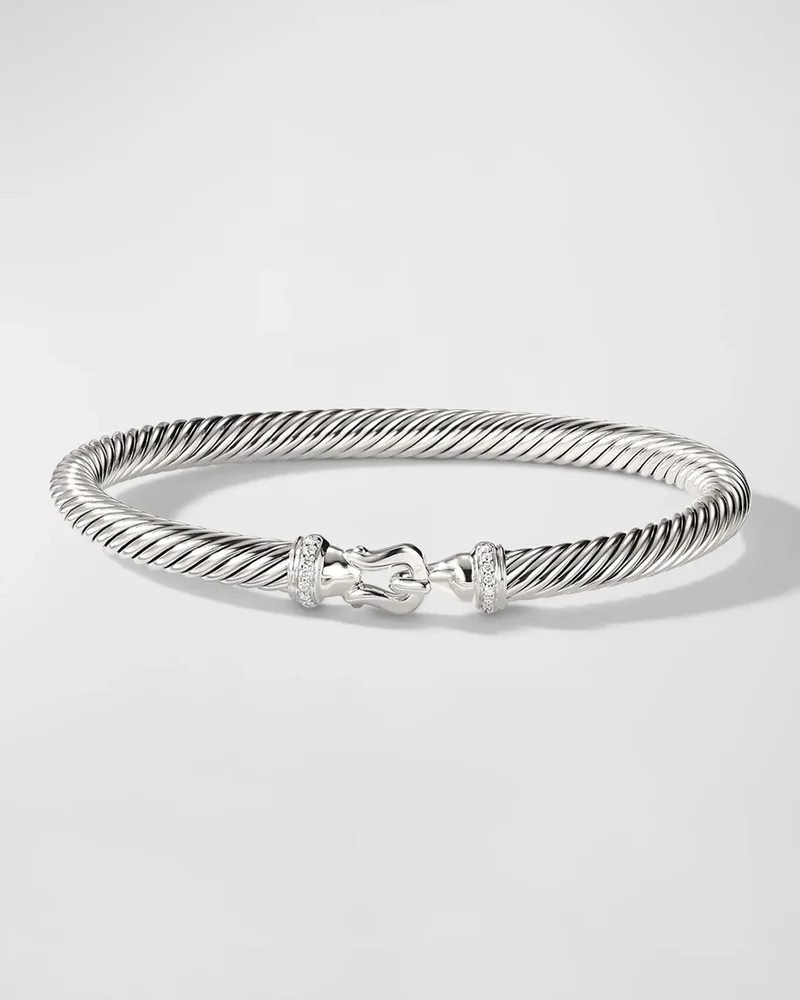 Cable Buckle Bracelet in Silver with Diamonds, 5mm