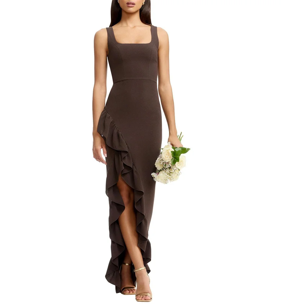 Charlene Square Neck Cascade Ruffle Gown