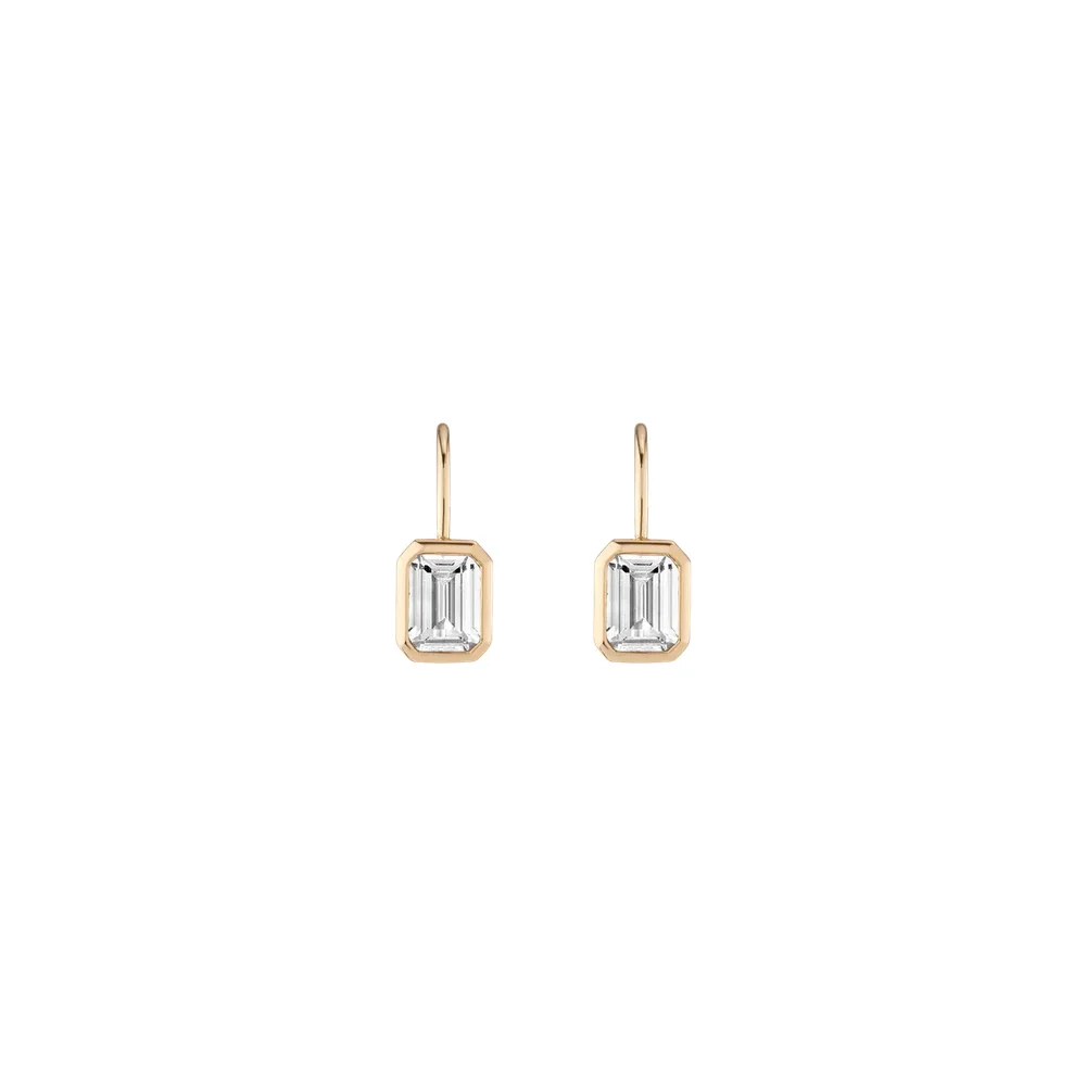 Emerald Lab Grown White Sapphire Bezel Drop Earrings