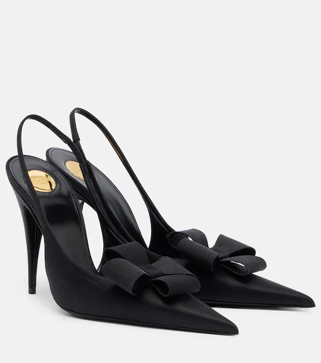 Tea bow-detail satin slingback pumps