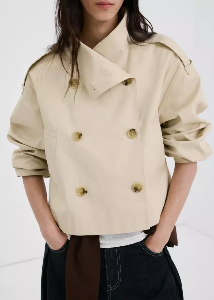 Funnel-neck cropped trench coat - Women